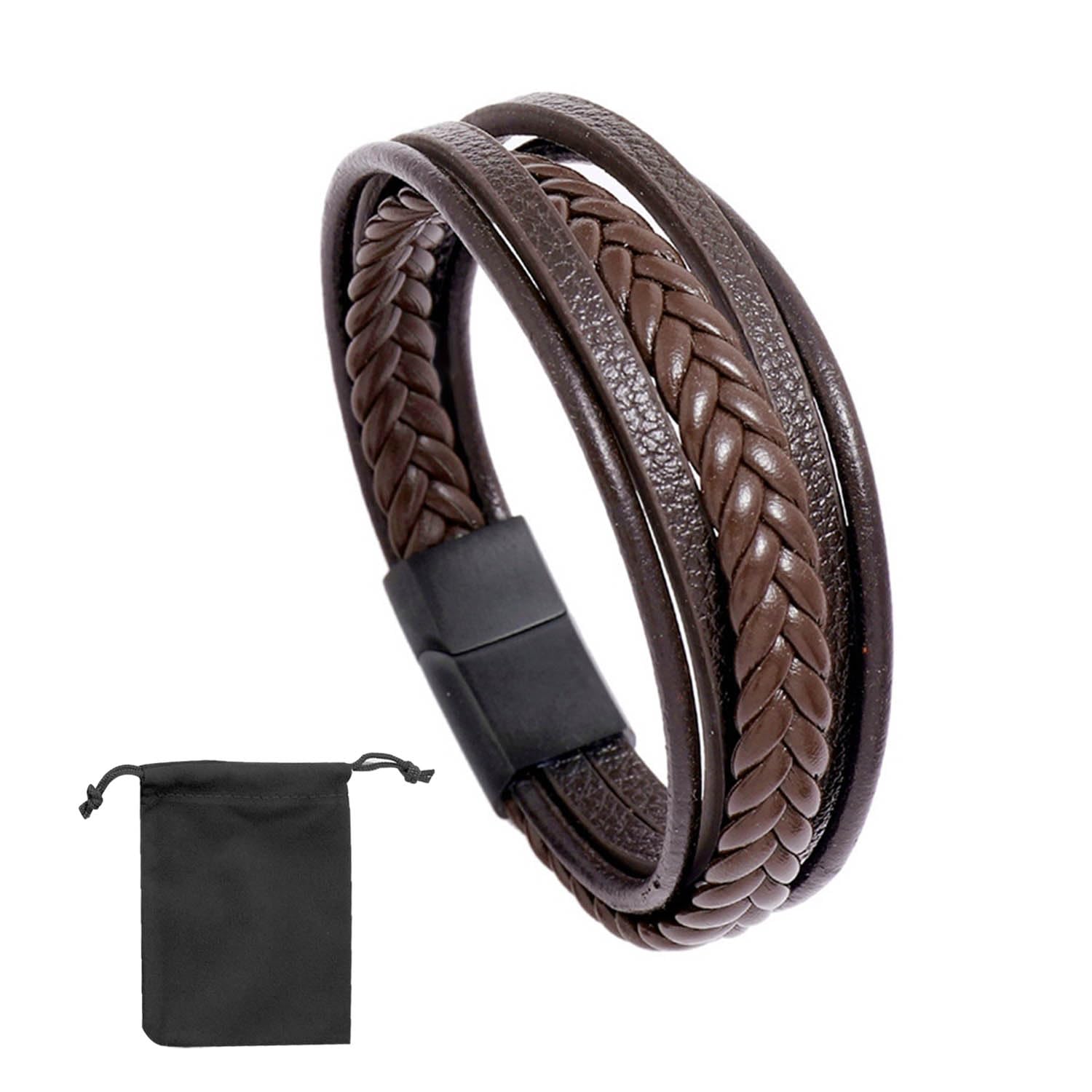 MEMOFYND 1 pulsera tejida con 1 bolsa de almacenamiento, pulsera de cuero para hombre, pulsera de piel personalizada, pulsera magnética, pulsera de la amistad, pulsera de joyería para hombre, adecuada