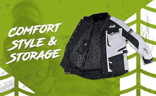 Hwk Motorcycle Jacket For Men Adventure/Touring With Cordura Textile Fabric For Motorbike Riding And Impact Protection Armor (Grey, Large) #TOP3