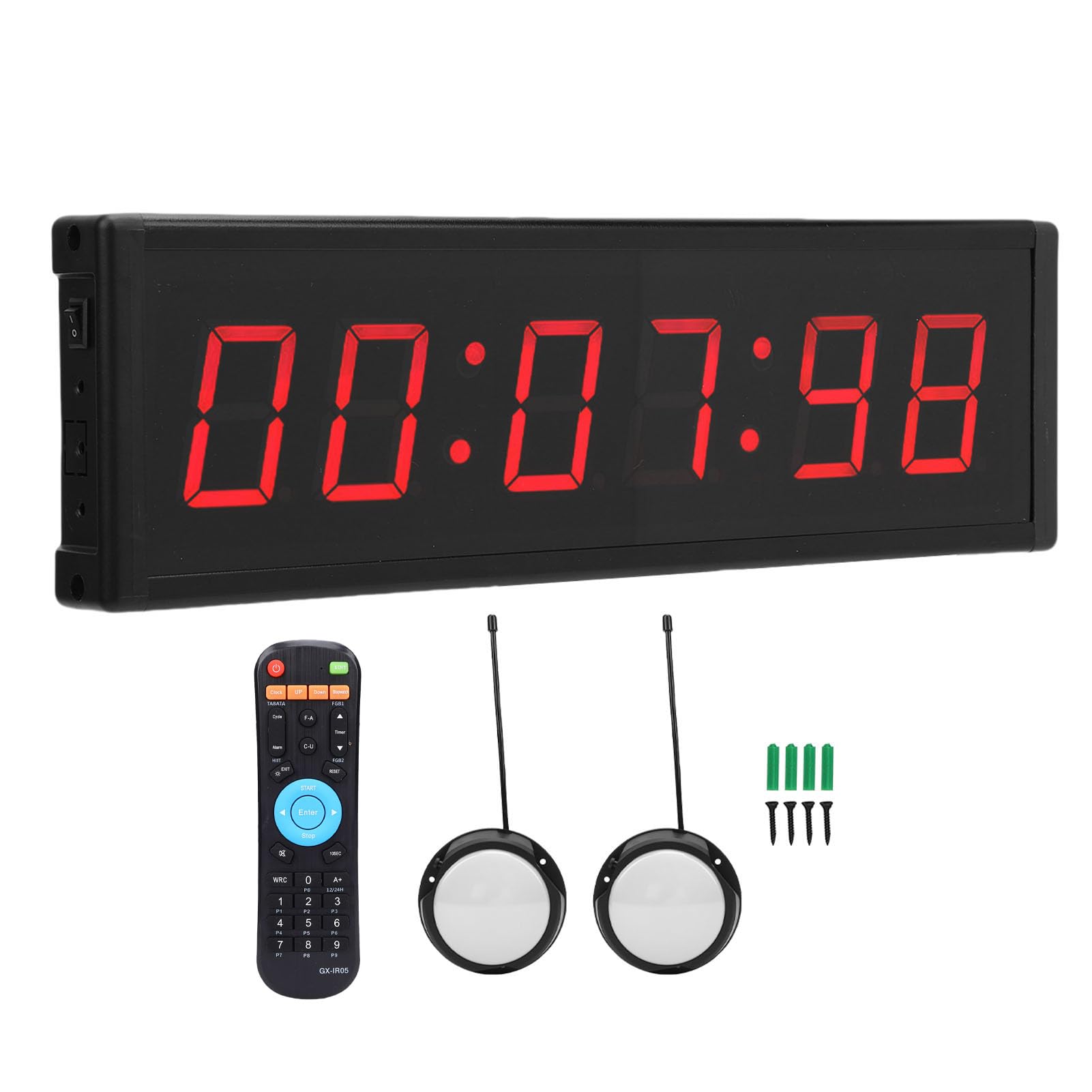 Fafeicy Temporizador de LED, Pantalla Roja de 6 Dígitos, Cuenta Regresiva, Cronómetro con Control Remoto Inalámbrico para Eventos de, Competiciones de Entrenamiento en Gimnasio