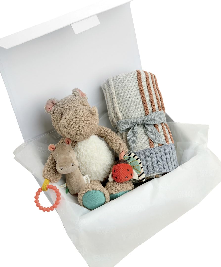 Mamas & Papas Knitted Blanket & Hippo Gift Box