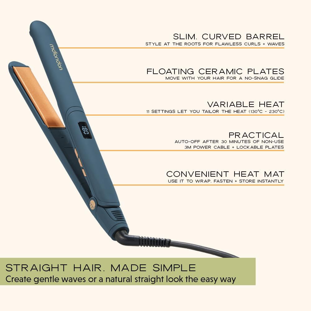 mdlondon Strait Ceramic Hair Straighteners (Casal Blue). New Improved Shape, Extra Long 11cm Plates - Image 4