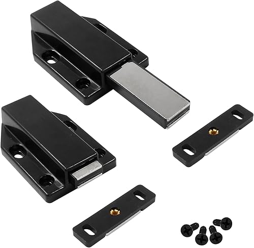 2 pestillos magnéticos negros de empuje resistentes de 2.992 x 1.811 x 0.669 in, cierre magnético táctil para abrir con tornillos para cajón