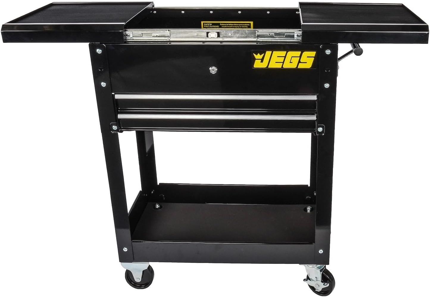JEGS Heavy-Duty Tool Box Cart | 220 LBS Capacity | Uses Four 4� Caster Wheels | Includes 2 Keyes and 6 Drawer Liners | Black with JEGS Logo | 2 Locking Drawers | Sliding Top