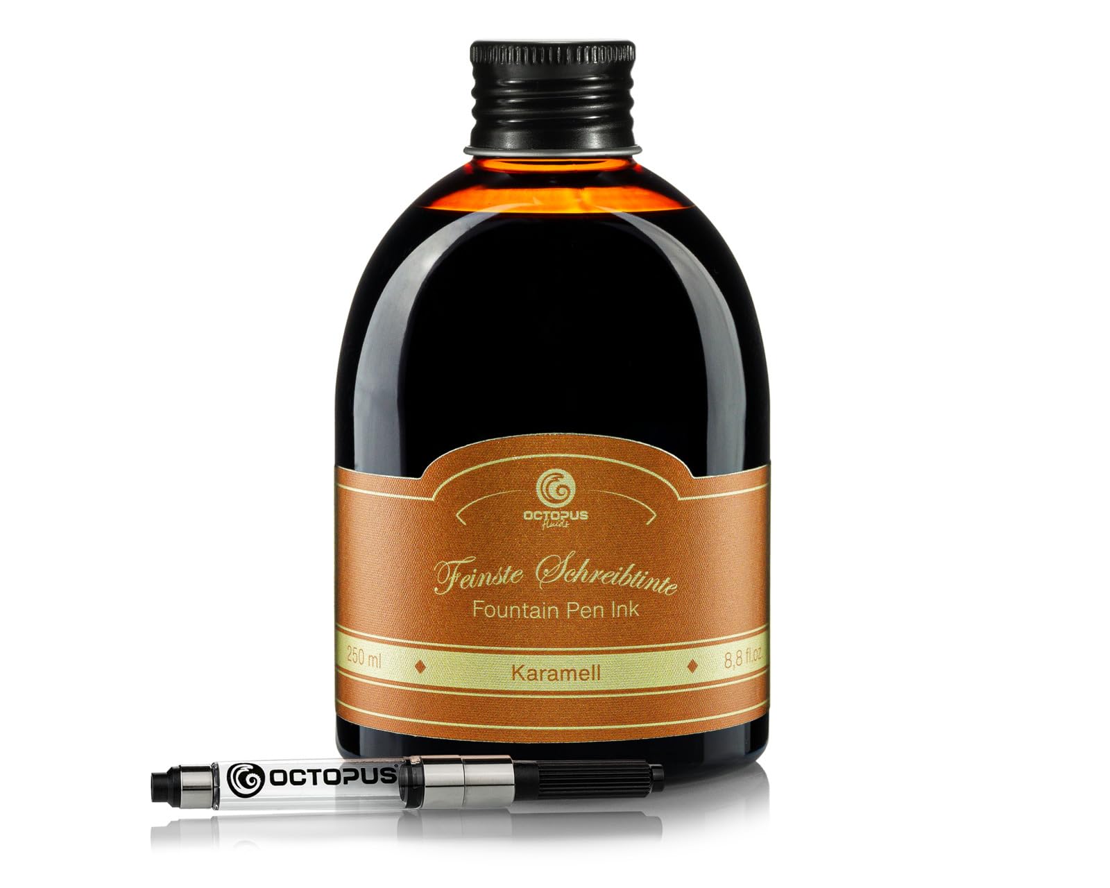 Octopus Fluids Fountain Pen Ink in Ink Glass with Converter, Writing Ink for Fountain Pens, Fountain Ink in Caramel 30 ml with Ink Converter
