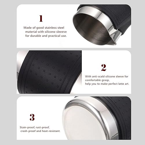 Miniatura 4 de HOMEE Jarra de espuma de leche, jarra de vapor de leche de acero inoxidable de 12 onzas con pico de águila, jarra de leche espresso con almohadillas