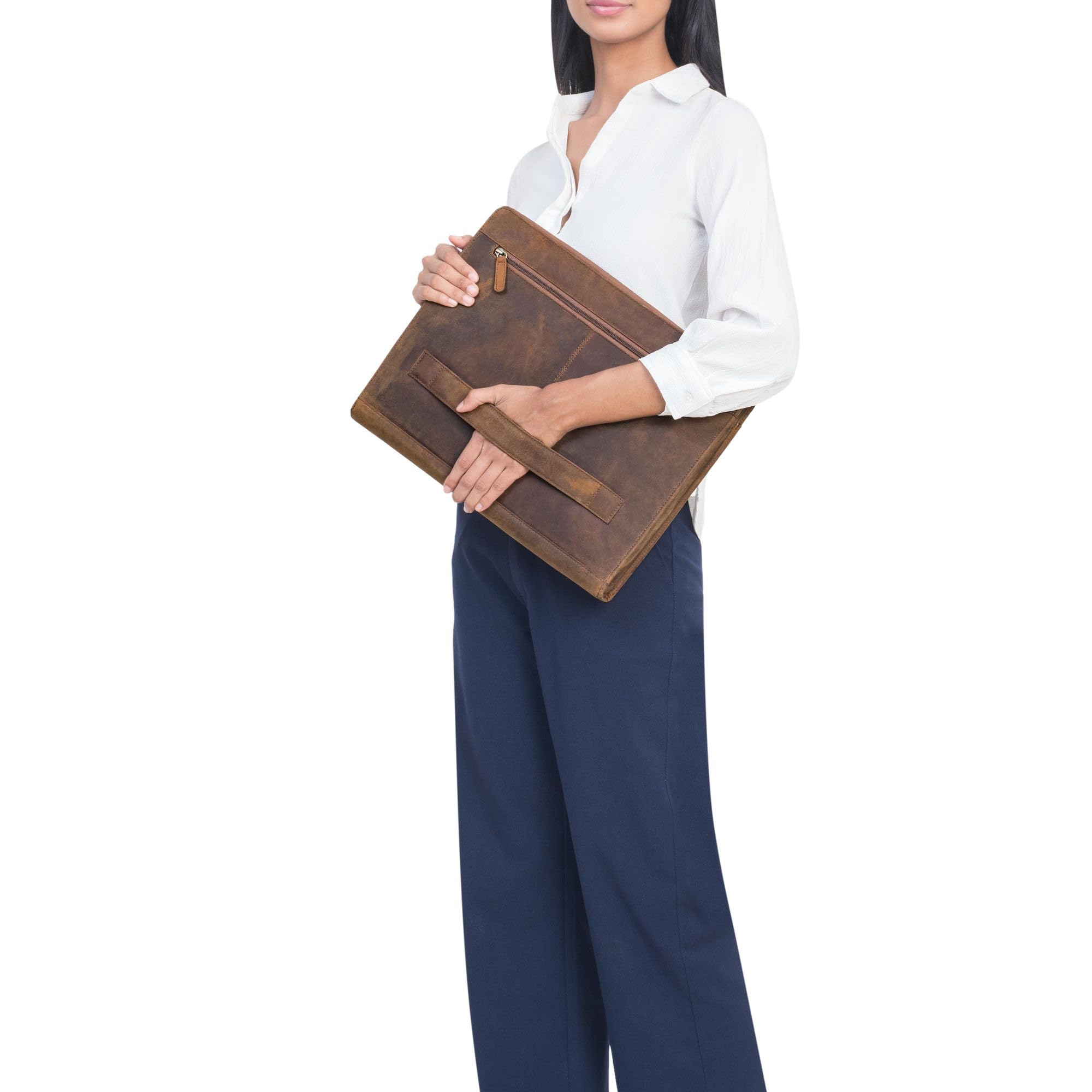 STILORD 'Stefano' Elegante Dokumentenmappe A4 Leder mit Laptopfach - Echtleder Laptop Sleeve 14-15 Zoll für Damen und Herren - Ideal als Businessmappe für die Arbeit, Farbe:sepia - braun