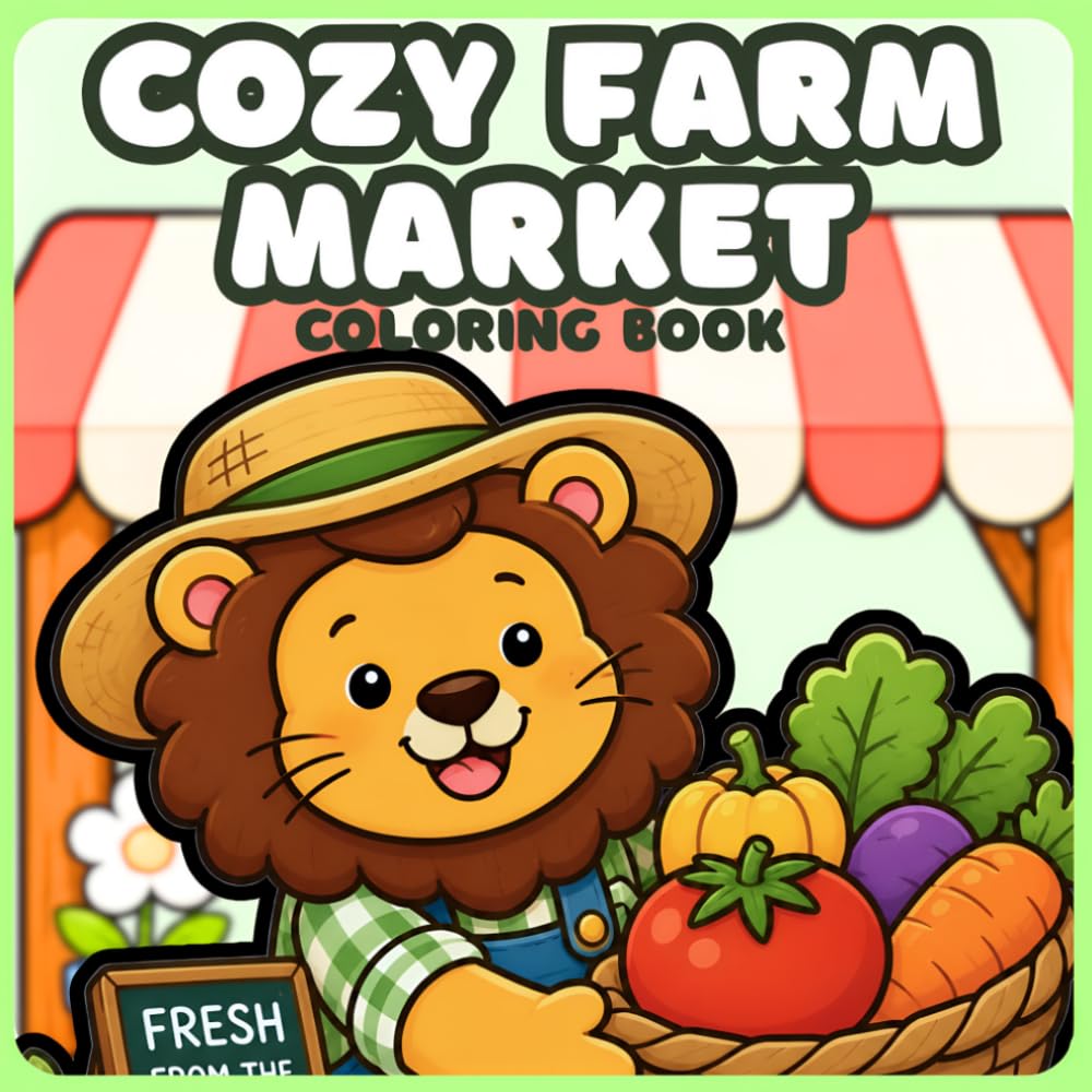Cozy Farm Market: Bold and Easy Coloring Book with Simple and Cute Country Market Scenes for Adults, Kids, and Seniors