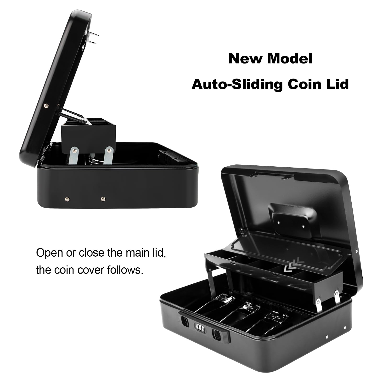 Caja de dinero con cerradura de combinación de cierre a presión y tapa deslizante para monedas, caja de dinero segura con bandeja para dinero y cerradura, caja de dinero segura duradera para