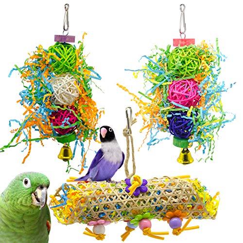 SHANTU 3Pack Bird Chewing Toys Foraging Shredder Toy Parrot Cage Shredder Toy Bird Loofah Toys Forag - //coolthings.us