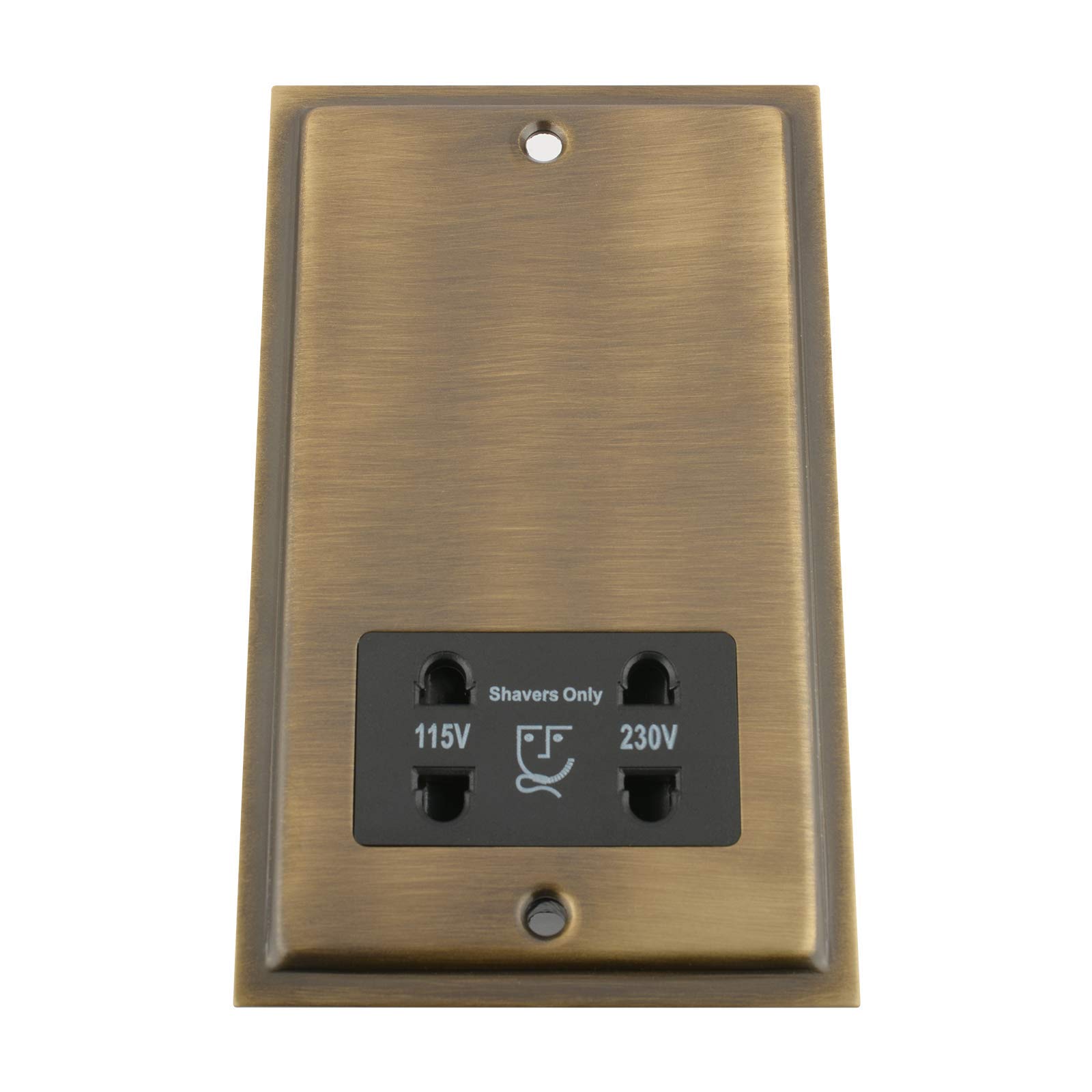 Antique Brass Slimline/Elegance Shaver Socket Double 115V/230V Black Insert