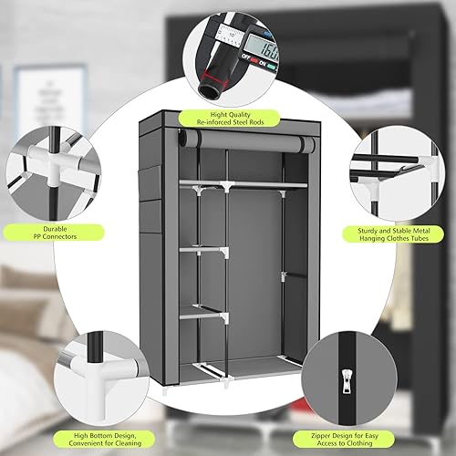 Miniatura 6 de JEROAL - Clóset portátil con estantes de metal y cubierta de tela no tejida a prueba de polvo organizador para almacenamiento de ropa