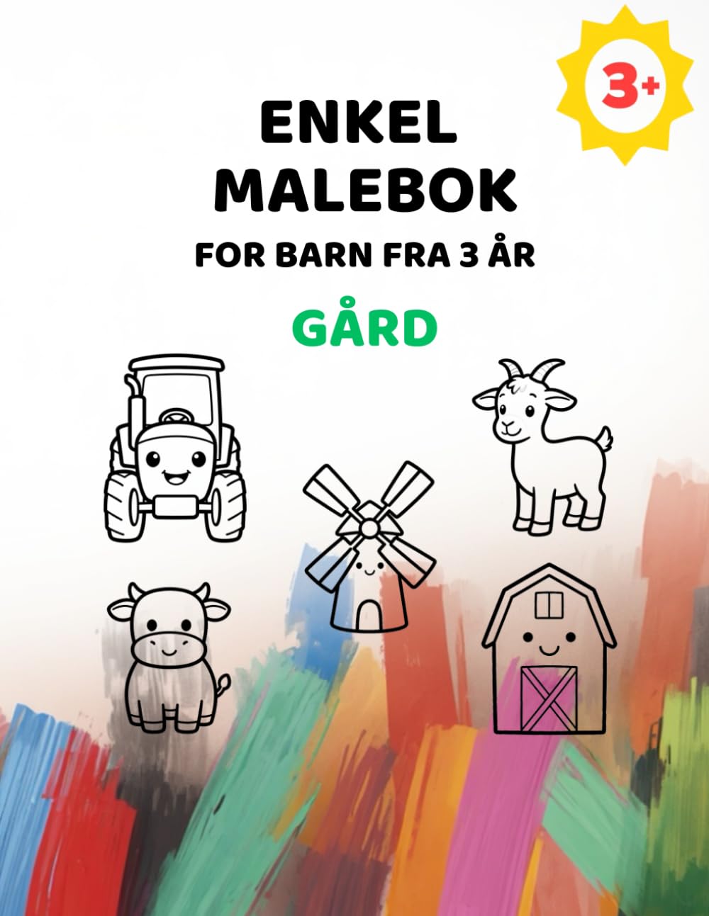 Enkel Fargeleggingsbok fra 3 år: Gård: Store bilder med ekstra tykke linjer