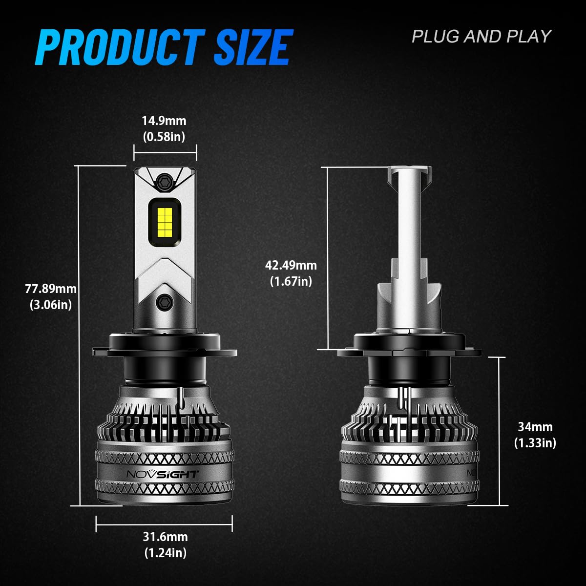 NOVSIGHT H7 LED Bulbs 45000LM Super Brighter Plug & Play | 200W, 6500K Lumière Blanche Forte, faisceau précis, turbo-ventilateur, 100 000 h, IP68, lot de 2