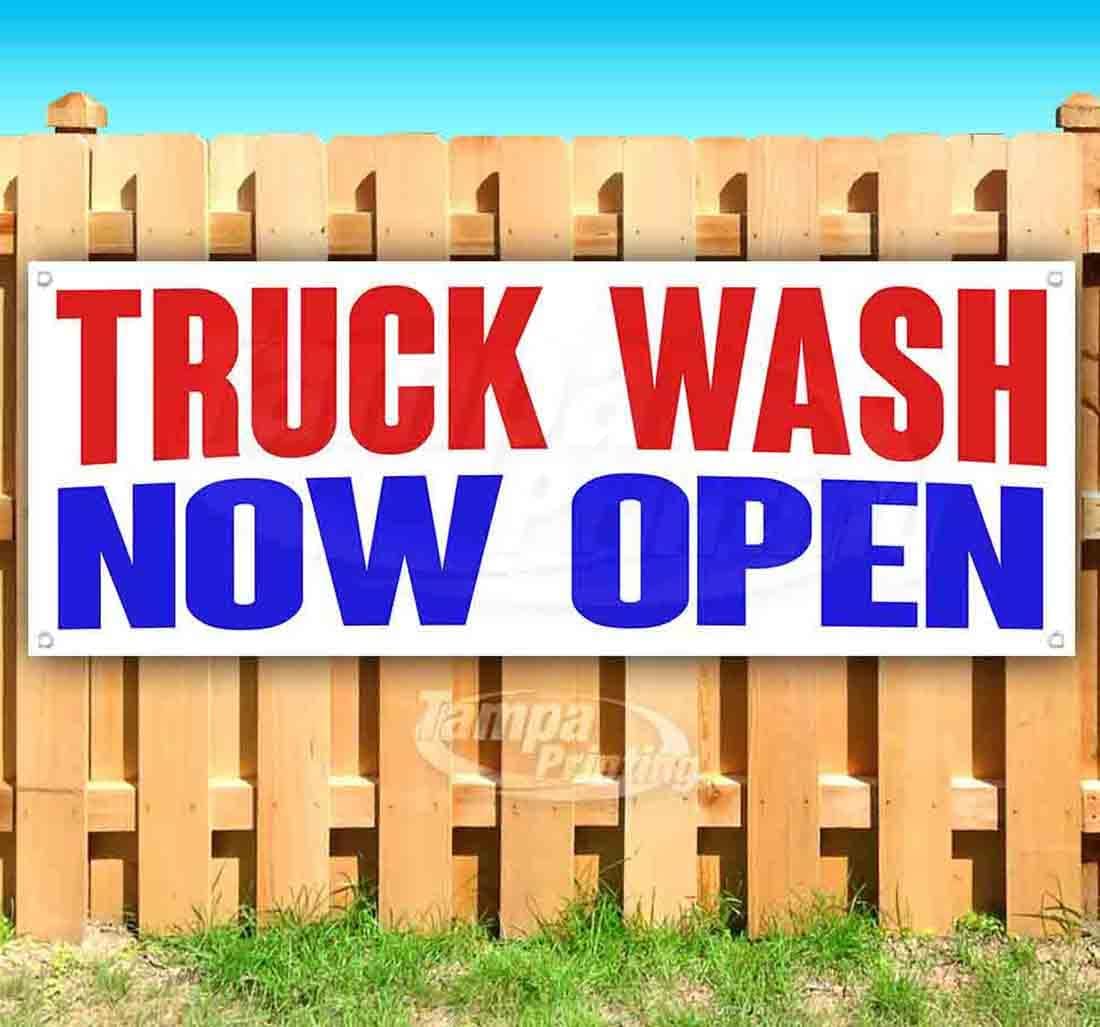 Truck Wash Now Open Banner 13 oz | Non-Fabric | Heavy-Duty Vinyl Single-Sided With Metal Grommets