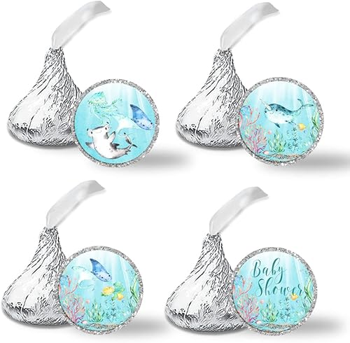 Miniatura 2 de Amanda Creation - Etiquetas adhesivas subacuáticas para baby shower, 300 calcomanías circulares de fiesta tamaño 0.75 pulgadas para besos de gotas