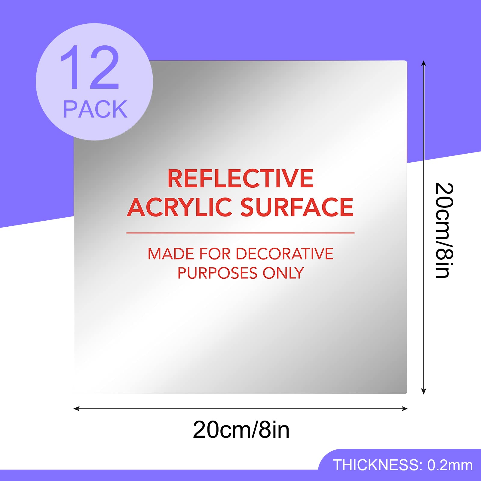 10 specchi adesivi da parete senza cornice, autoadesivi, flessibili, in acrilico, per armadio, scuola, casa, soggiorno, bagno (20 x 20 cm