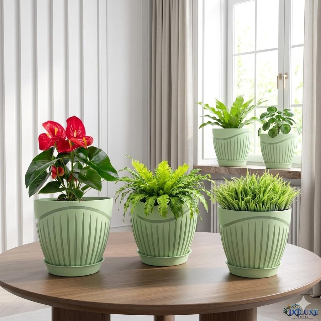 Light Brown Flower Pots Set of 5 - Modern Plant Planters -15 Light Brown Flower Pots Set of 5 - Modern Plant Planters -15