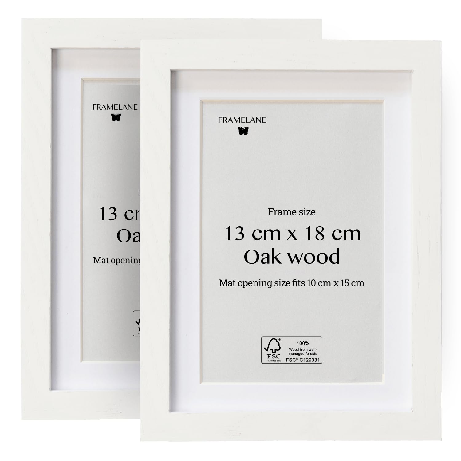Set di 2 cornici in legno bianco 13 x 18 cm, cornice in rovere bianco, certificato FSC, con cavalletto e clip in metallo
