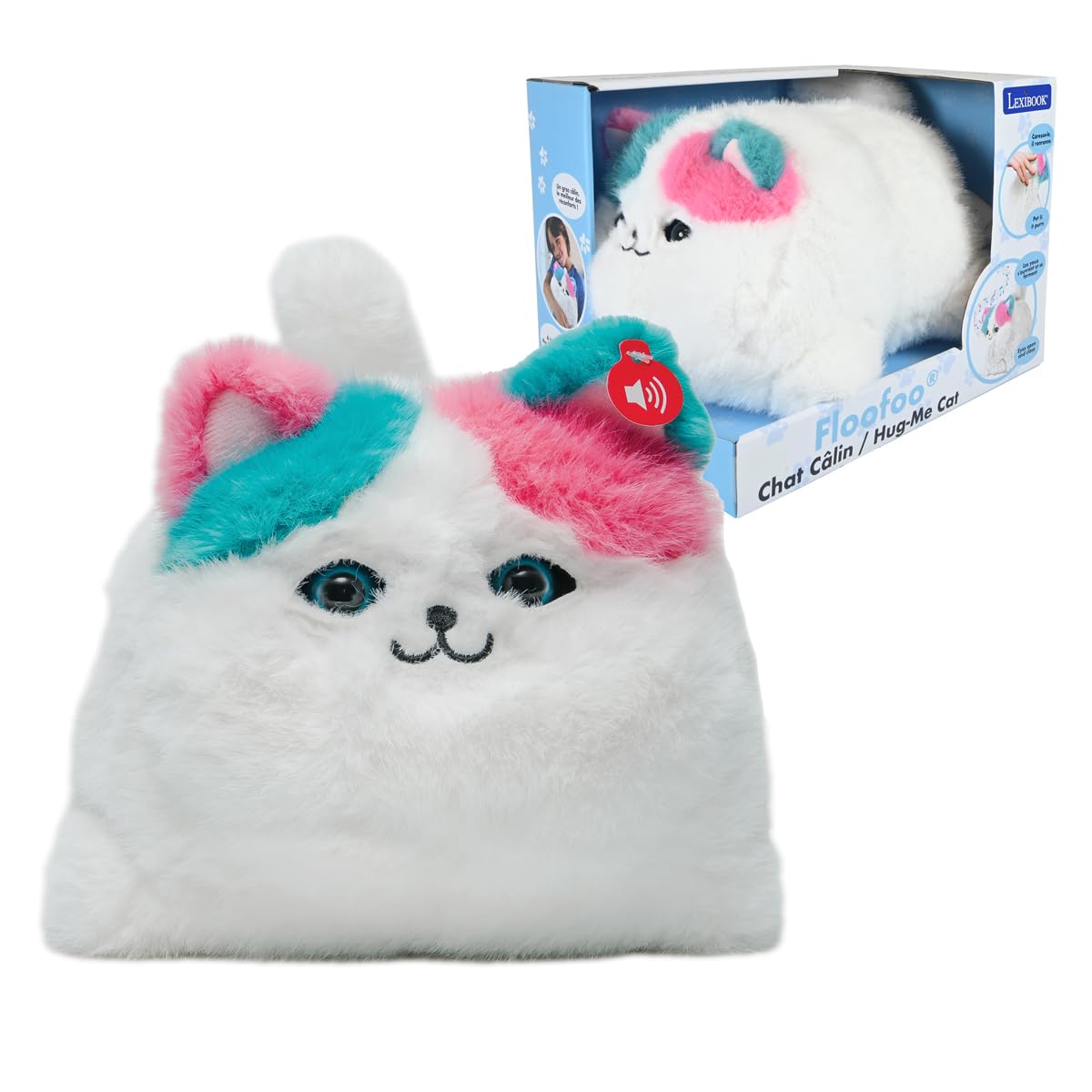 Lexibook, Hug-Me Cat, interaktywny pluszak powtarzający głos, Biały, KITP1