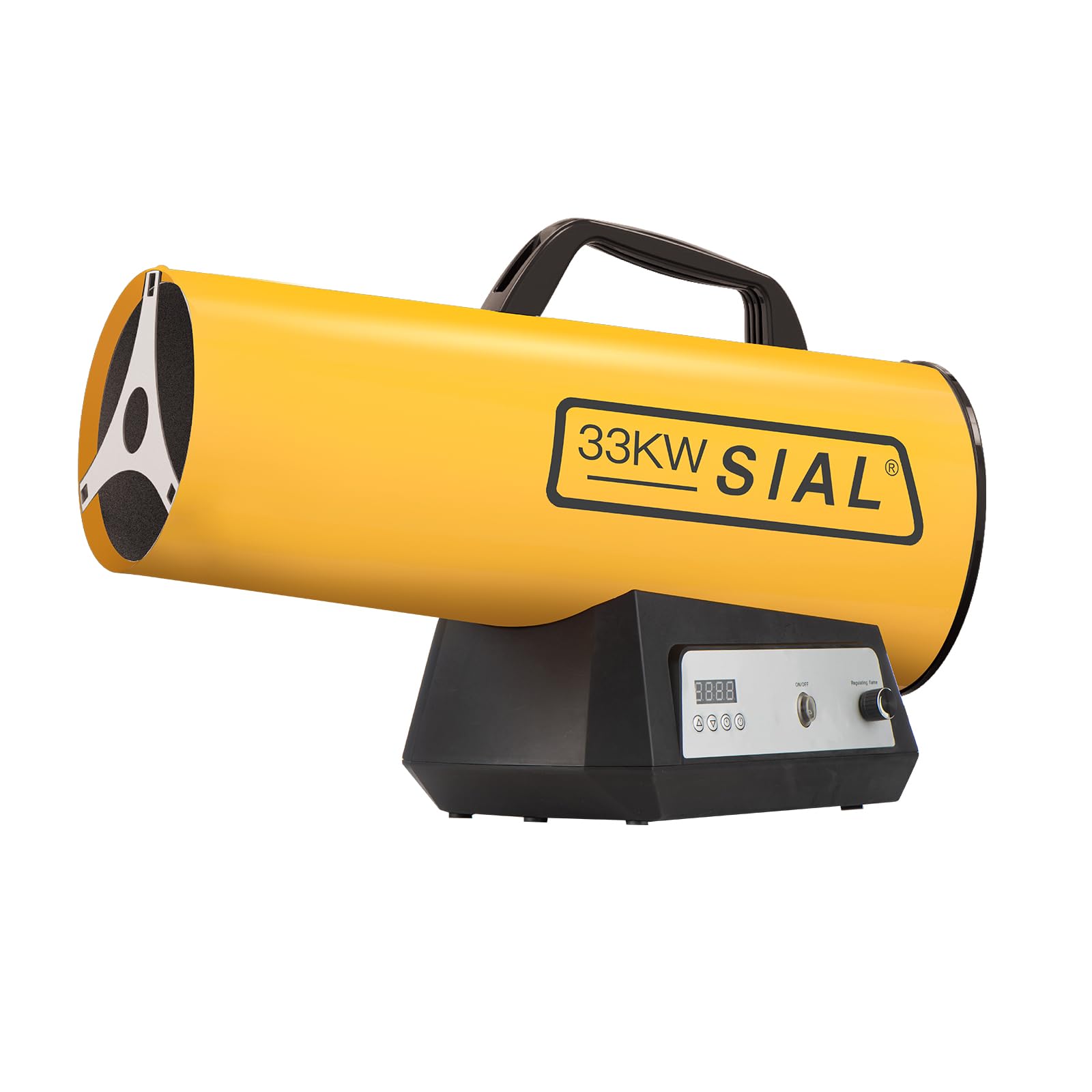 SIAL Calentador de Ventilador de Gas de 33 kW Calefactor Portátil de Gas Taller Generador de Aire Caliente Interruptor Electrónico Controlado por Tiempo Apagado Automático, Amarillo
