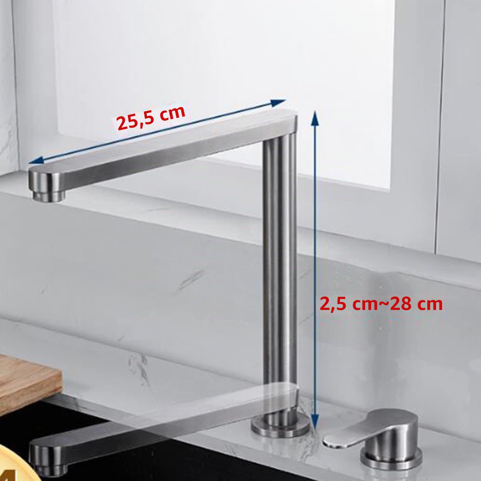 Grifo Cocina para Ventana Acero Inoxidable 2 Orificios Grifo para Fregadero Giratorio Agua Fría y Caliente, Grifo Fregadero Cocina para Ventana-Cepillado