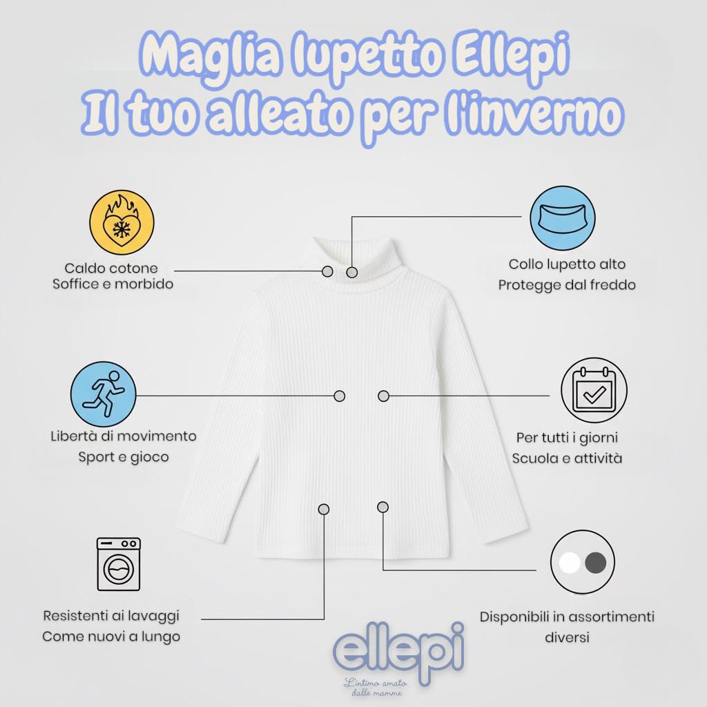 Ellepi Lot de 3 Maillots Fille à Manches Longues en 100% Coton Chaud