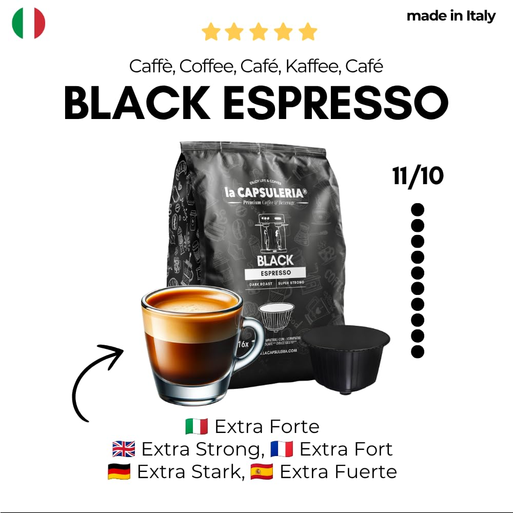 CAFÉ BLACK ESPRESSO (160 Cápsulas) compatibles con Dolce Gusto | Pack 160 cápsulas (10 x 16) | Café Black Espresso intenso, oscuro y persistente, con aroma profundo