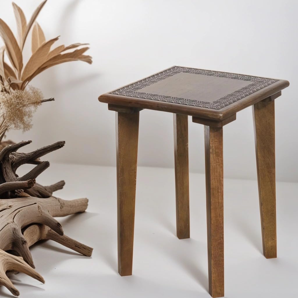 MARRAKESCH Table D'Appoint Astus En Bois Sculpté Oriental – Style Marocain Authentique, 38x28 Cm