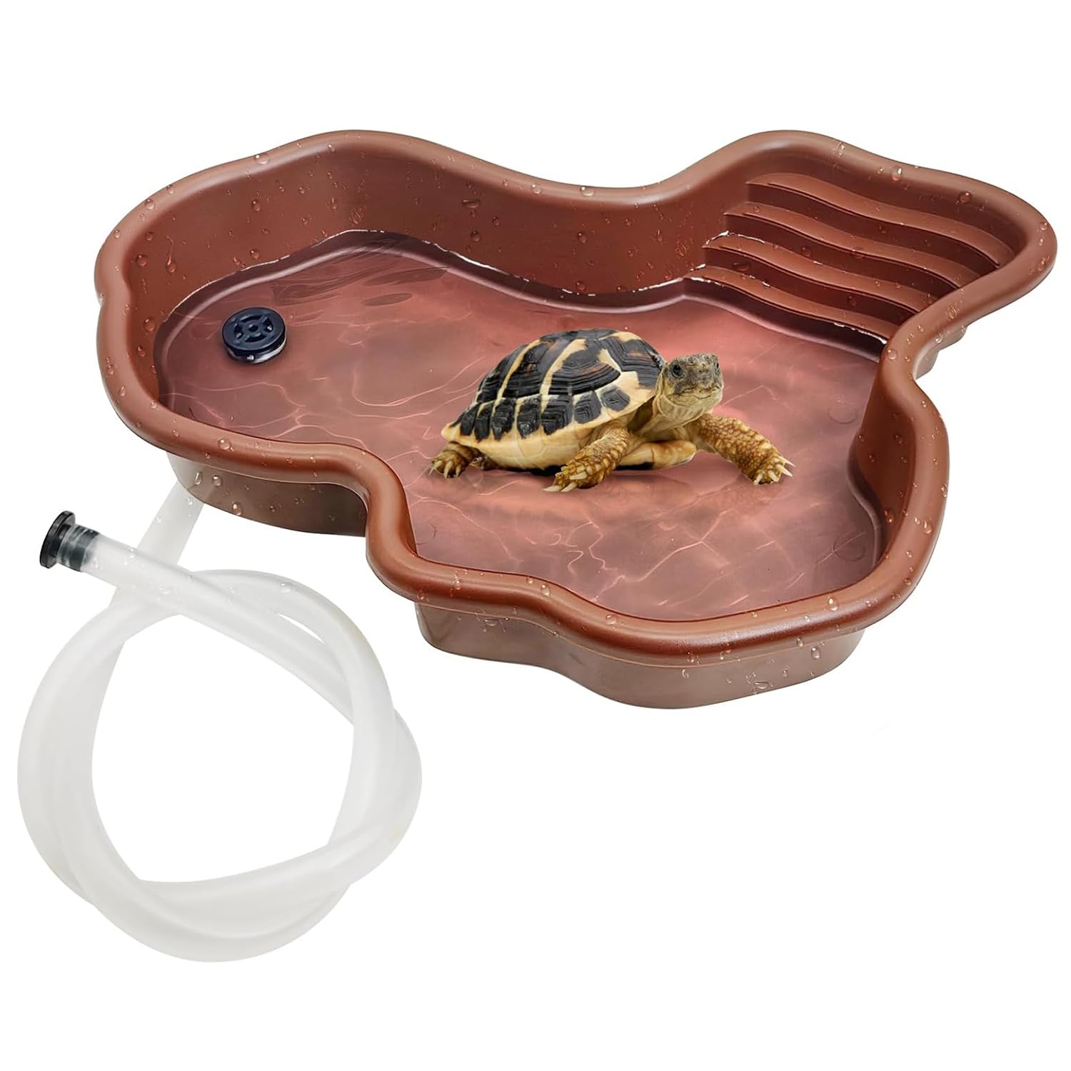 MEISO Bassin pour Tortue, Baignoire pour Reptiles, Bassin Tortue Terrestre en Plastique avec Rampe Antidérapante, Piscine pour Tortues, Bol d'eau pour Reptile, Gamelle Reptiles avec Drainage