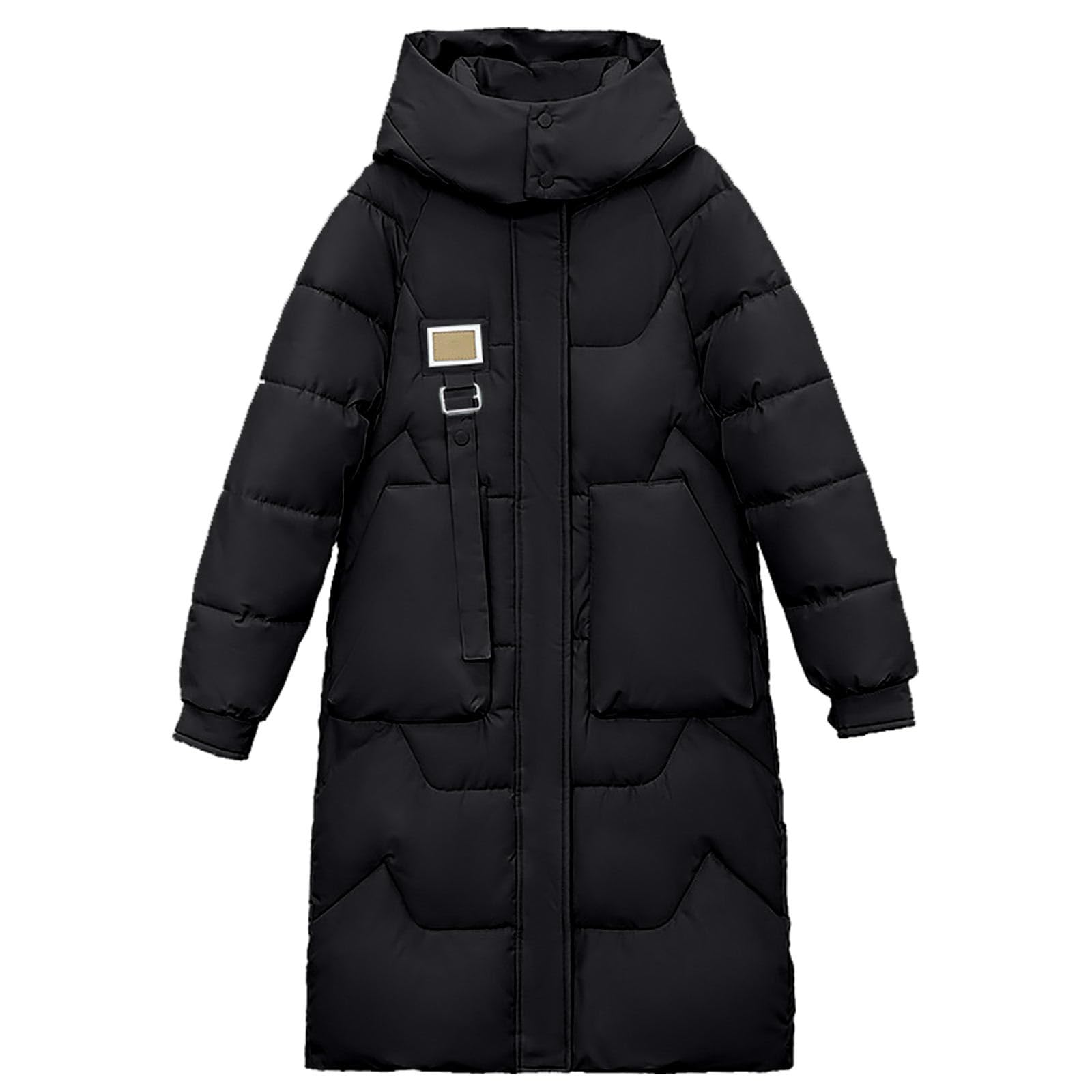 Chaqueta acolchada de plumón para mujer, abrigo acolchado de longitud media, abrigos largos acolchados para mujer con capucha desmontable, abrigo sólido para mujer, abrigo impermeable de manga larga,