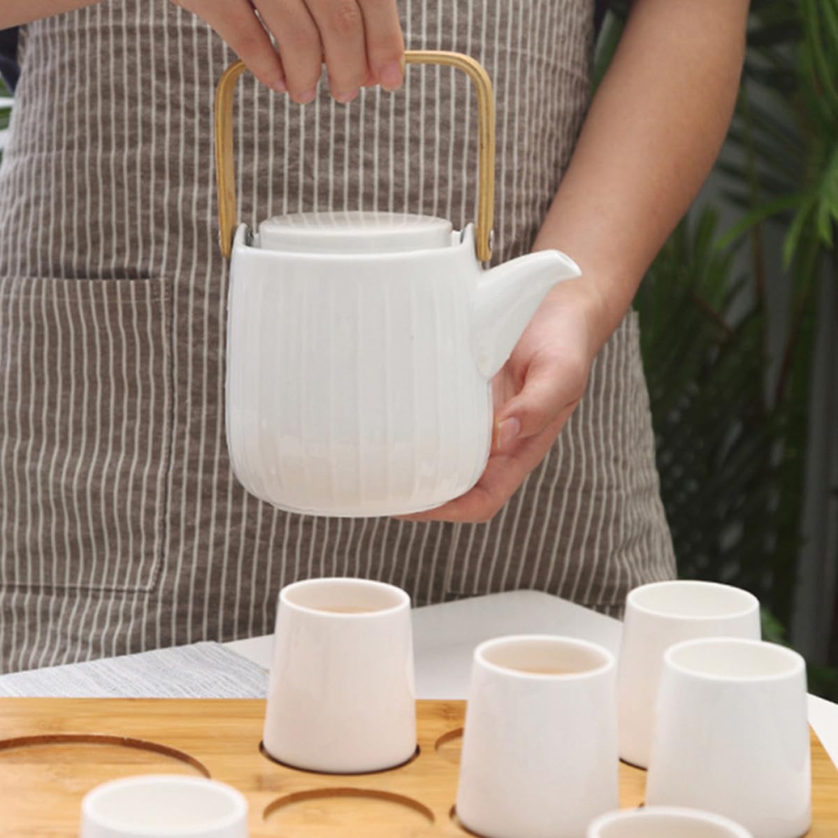Service à Thé en Céramique Théière et 6 Tasses, Design Unique et Isolation Thermique, Bureau Maison