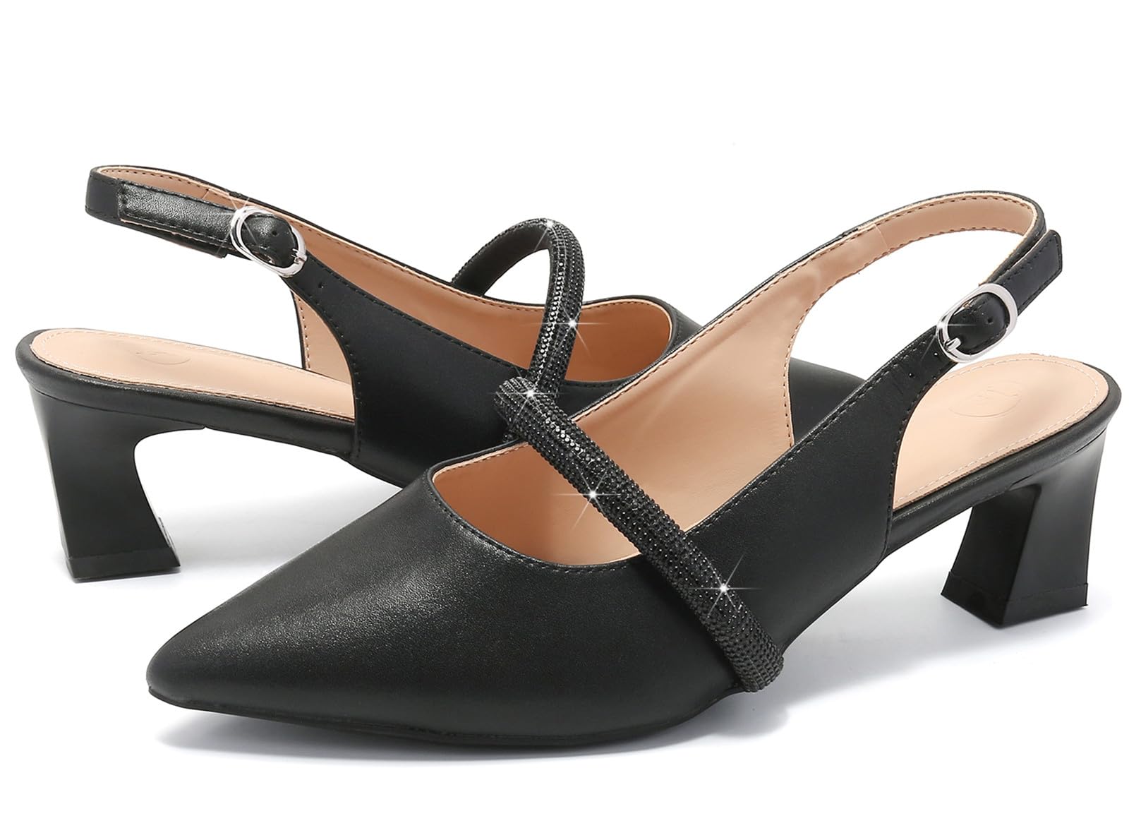 DADAWEN Women's Slingback Kitten Heels Closed Pointed Toe Low Heels Wedding Party Dress Pumps Shoes