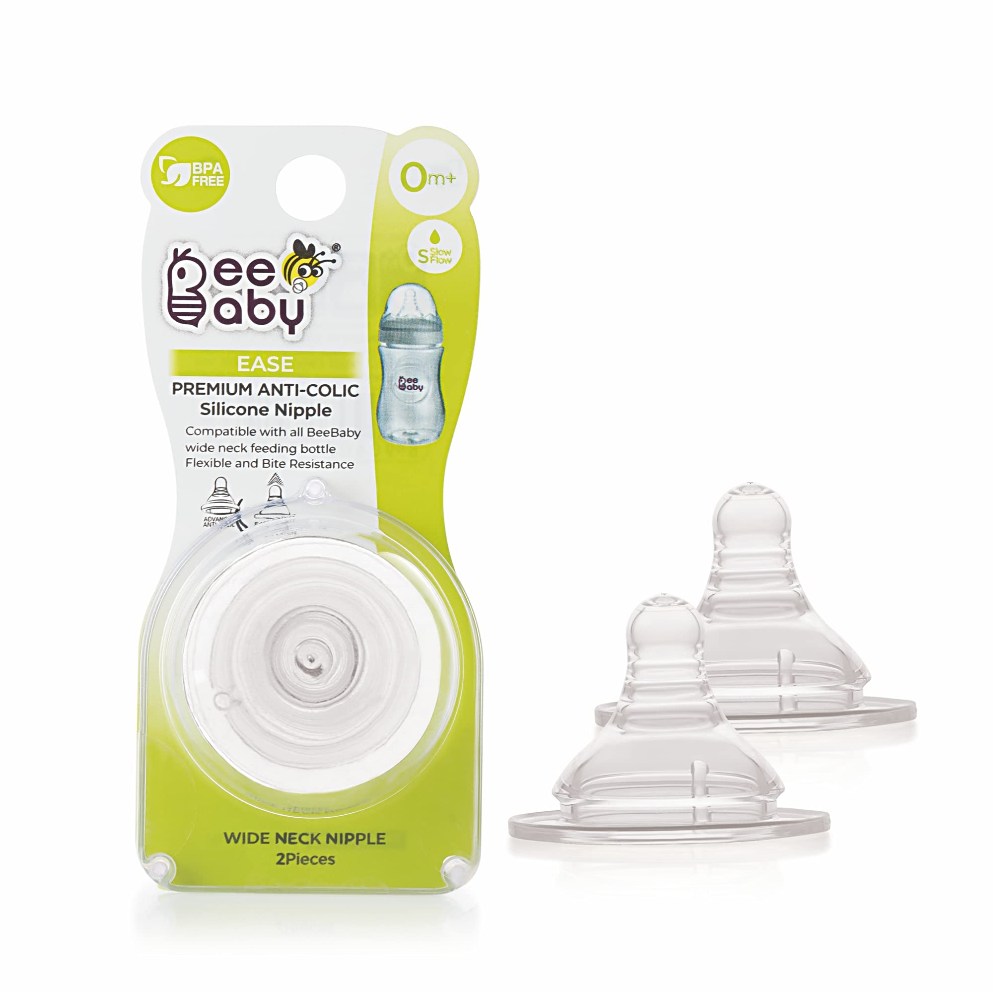 BeeBaby Ease Anti-Colic Silicone Nipple/Teat with Carry Case for Wide Neck Baby Feeding Bottle. Slow Flow. (S Hole) (Pack of 2) 0M+ | 100% BPA Free | Easy to Latch.-image-20