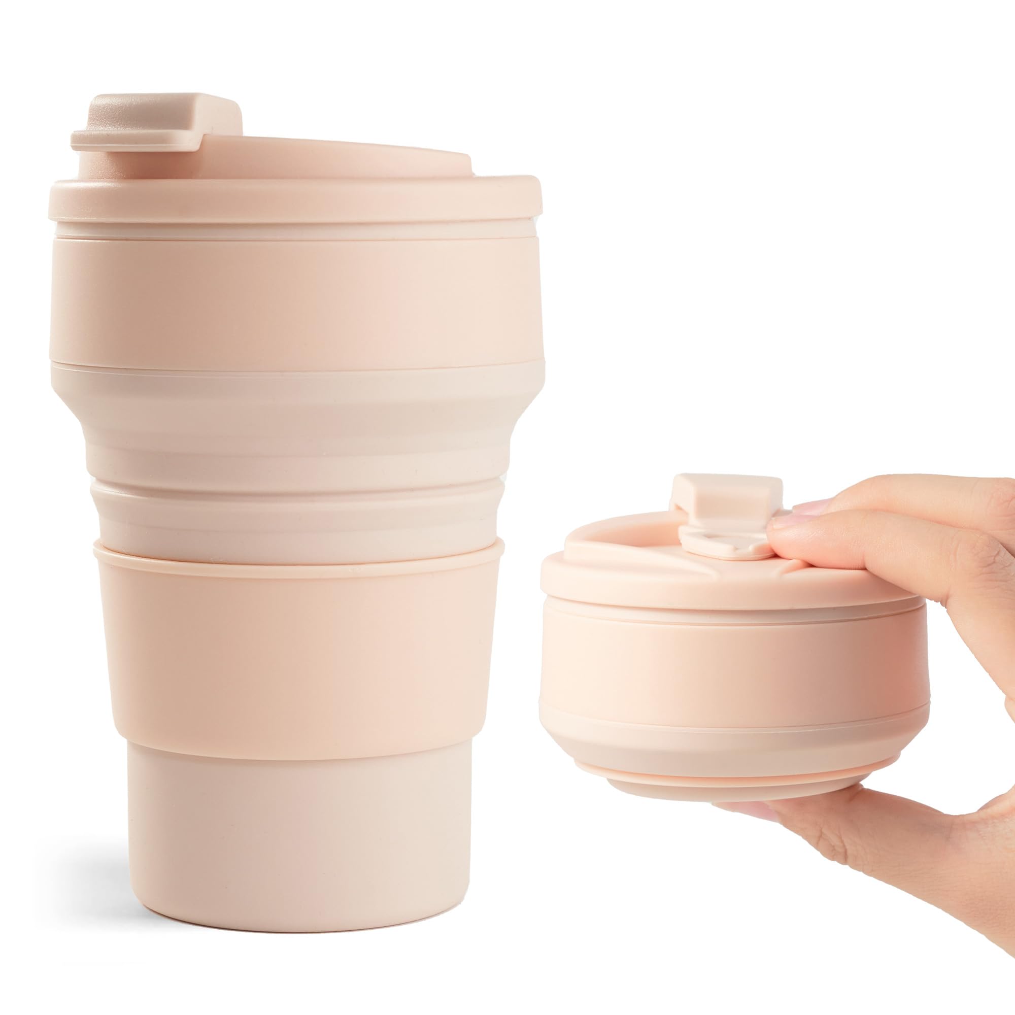 12oz Collapsible Cup for Traveling, Collapsible Silicone Travel Cup for Hot and Cold Drinks, Leak Proof Silicone Folding Travel Coffee Mug for Camping & Hiking, BPA Free Pink