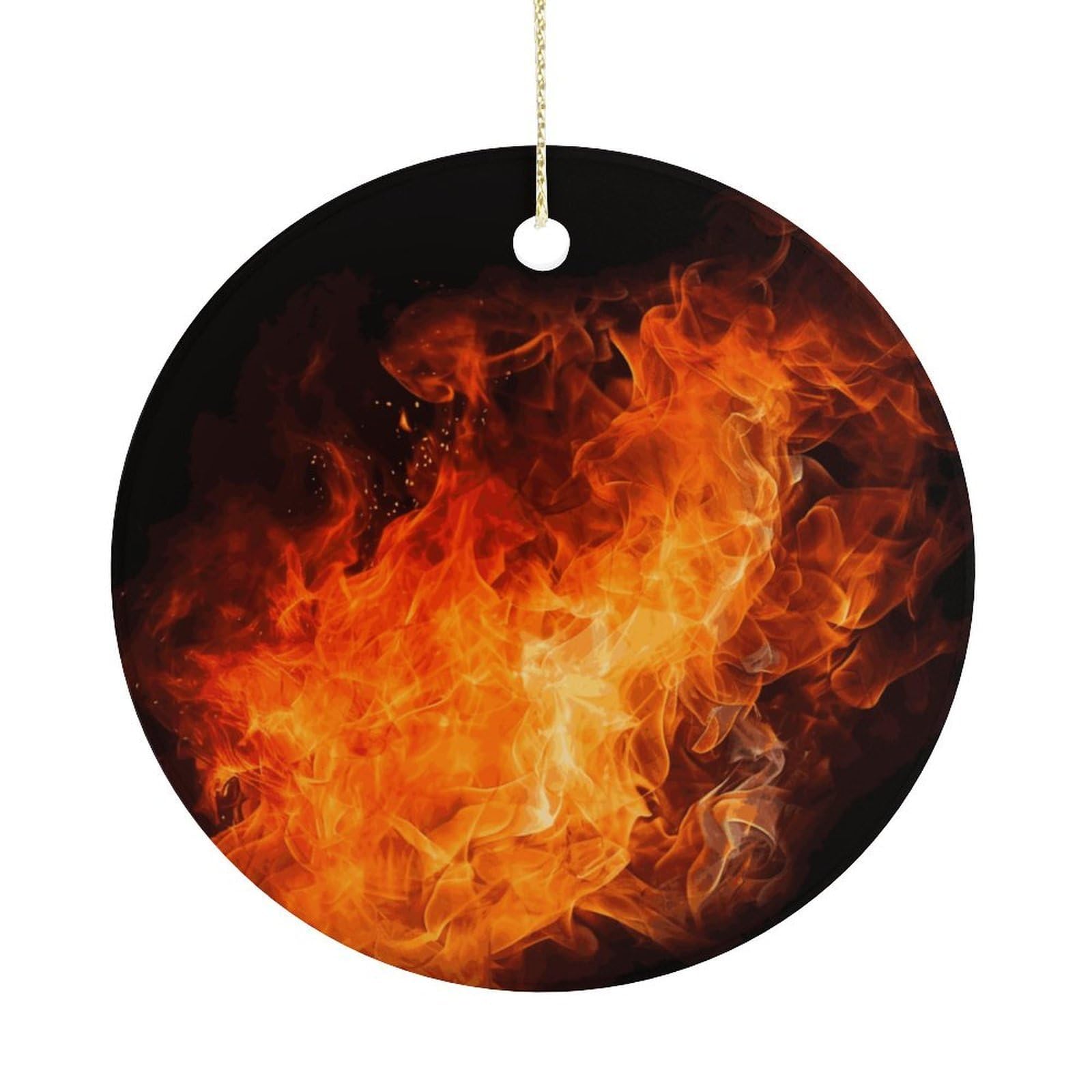 Roaring Flame Christmas Ornament,Round Ceramic Ornaments Personalized Christmas Tree Ornament for Holiday Porcelain Keepsake Gifts Ideas Home Decor