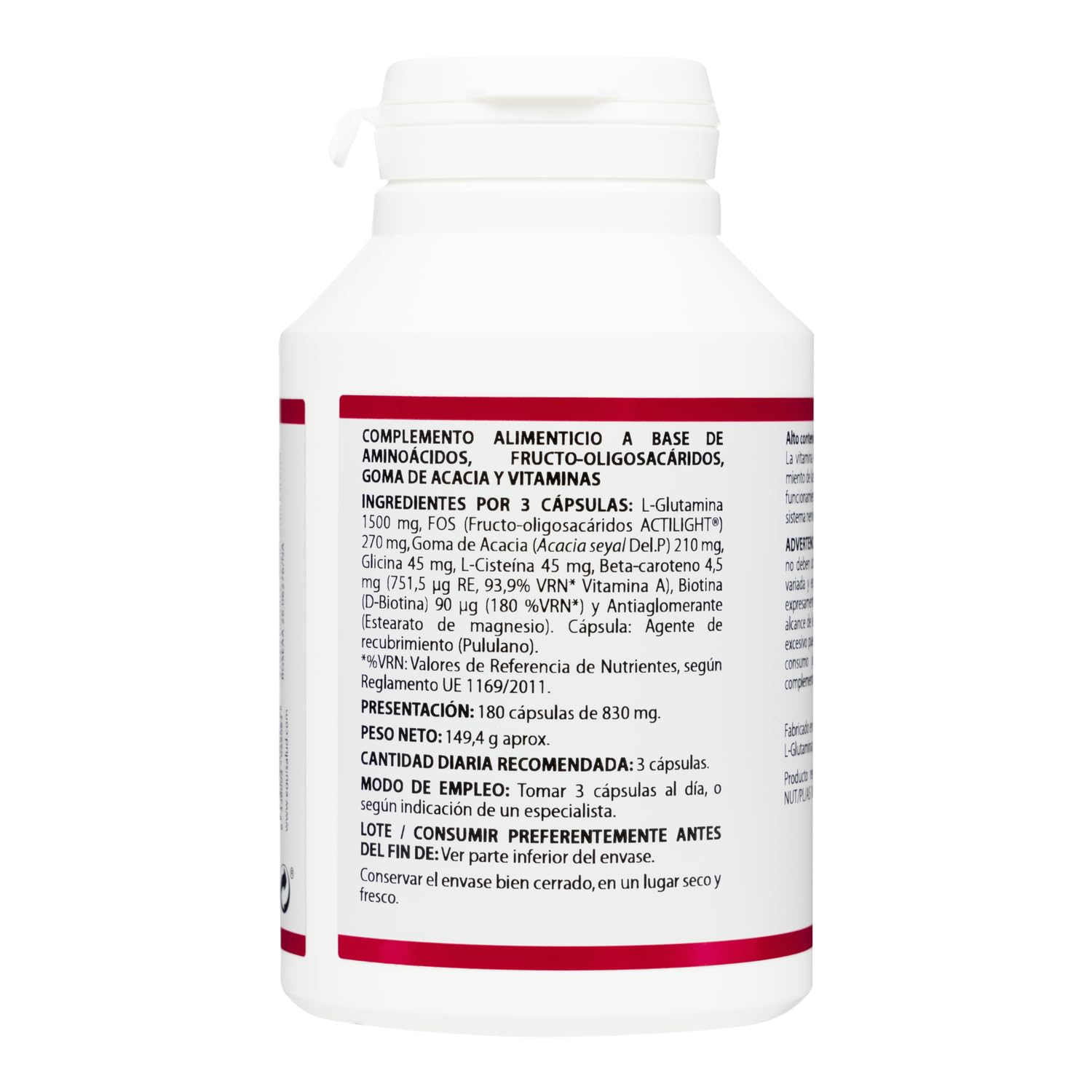 Equisalud - Holomega Intestolín 180 Cápsulas - Soporte para el Confort Digestivo y el Bienestar de la Microbiota Intestinal - L-Glutamina, Prebióticos y Biotina