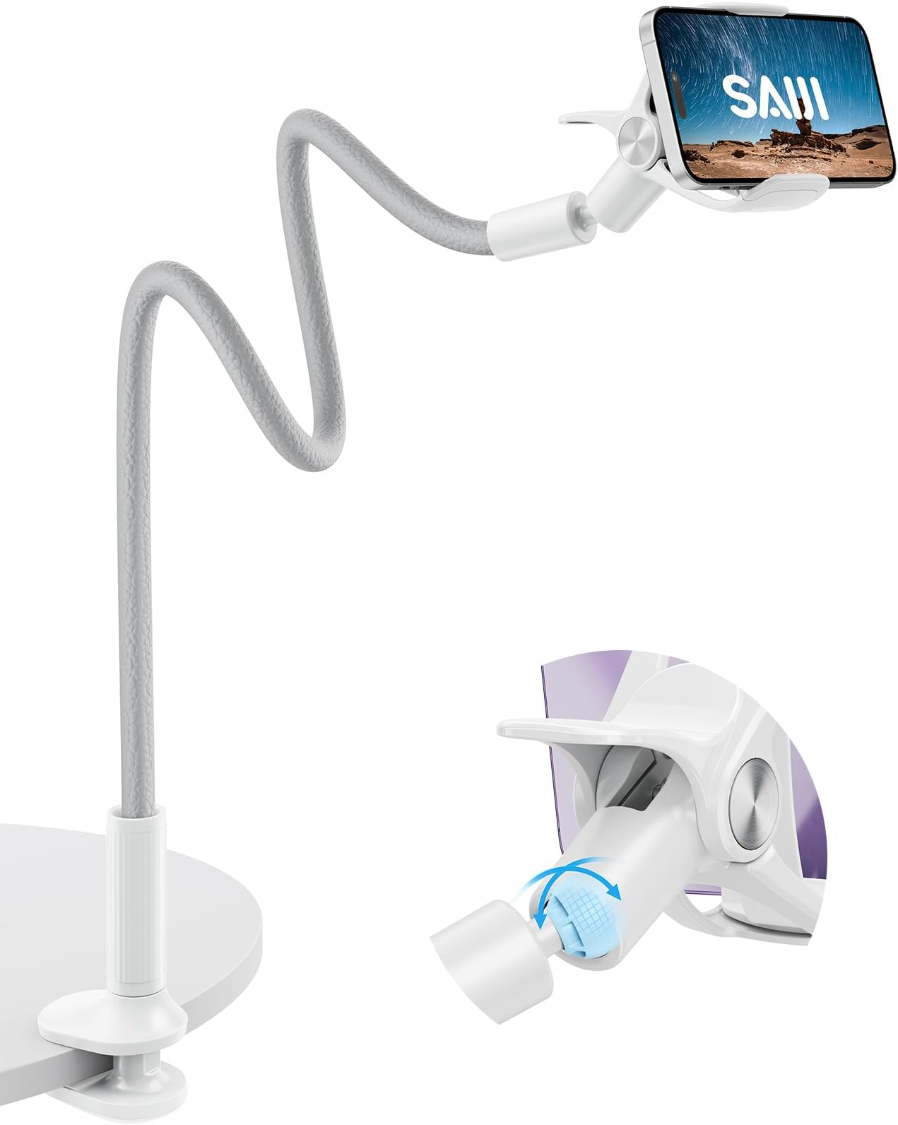 Support Téléphone Lit Col De Cygne Flexible, Bras Long Rotatif 360 Compatible Iphonesamsunghuawei 92100061