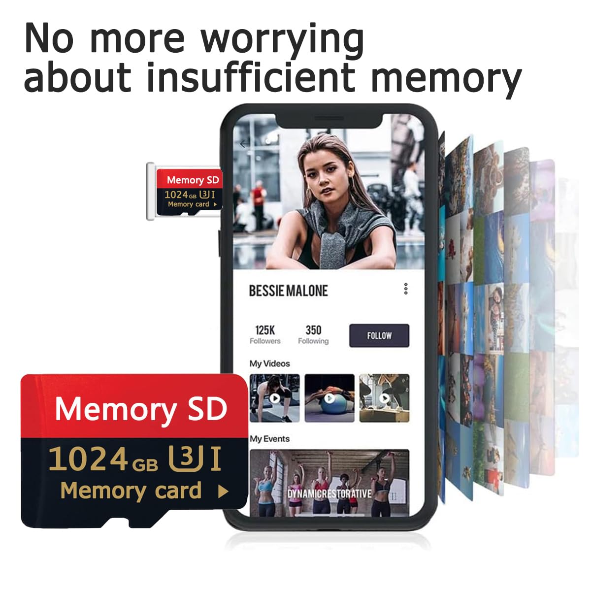 Scheda SD 1024GB - Card Alta Velocità Scheda TF 1024GB Impermeabile Memoria SD Mini Memory Card con Smartphone/Fotocamera/Tablet/Drone/Smart TV