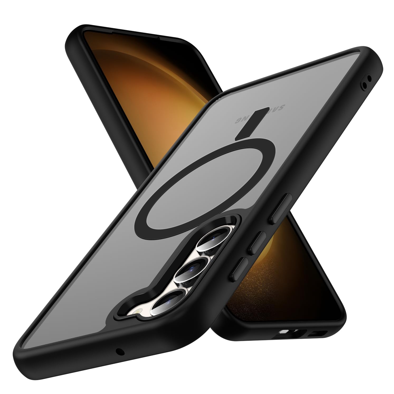 CMYFUTNG Magnetic for Samsung Galaxy S23 Case, [Military Grade Drop Tested] Semi-Clear Hard Back & Soft Edge &Thin Phone Cases Black 9-S23-01