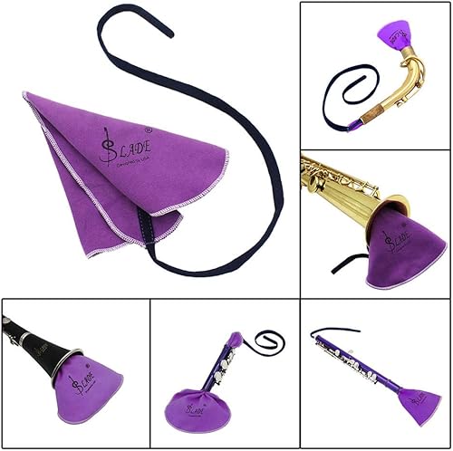Miniatura 7 de GOTOTOP Paño de limpieza de saxofón, kit de cuidado de limpieza de saxofón y clarinete, morado, material de terciopelo, sin arañazos, limpiador