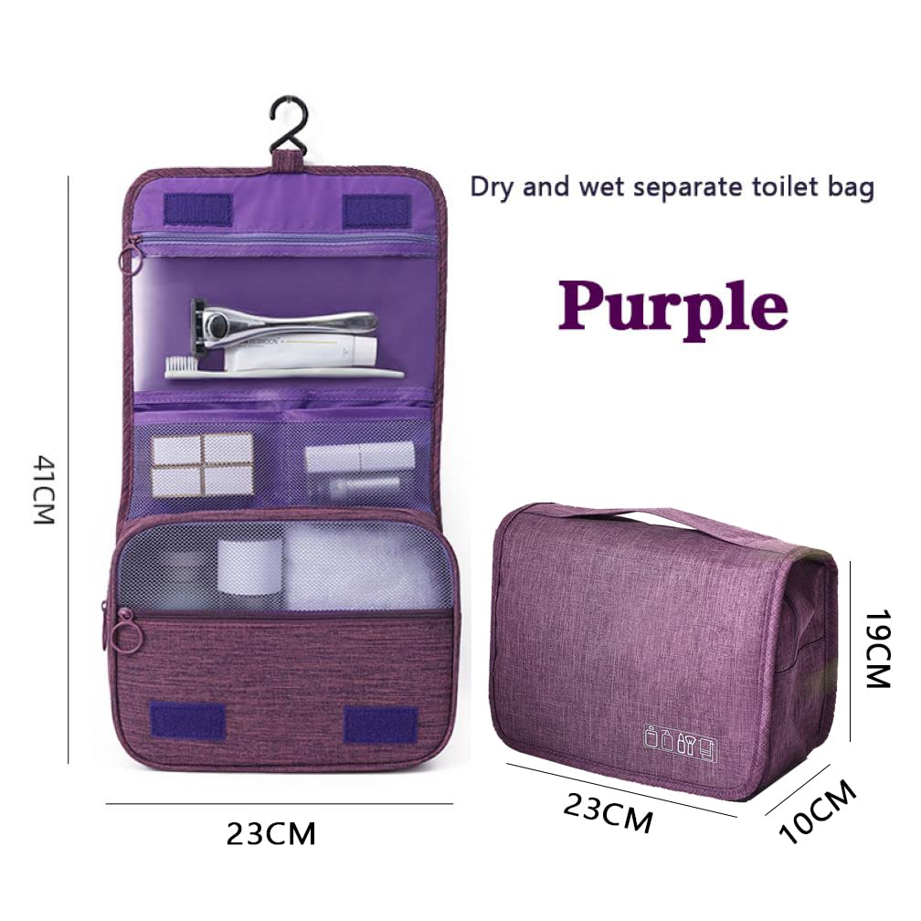 Beauty Case da Viaggio,Borsa da toilette da viaggio sospesa,Multi-compartimenti per Organizzare Oggetti Personali,Gancio in Metallo per Appendere (viola scuro)