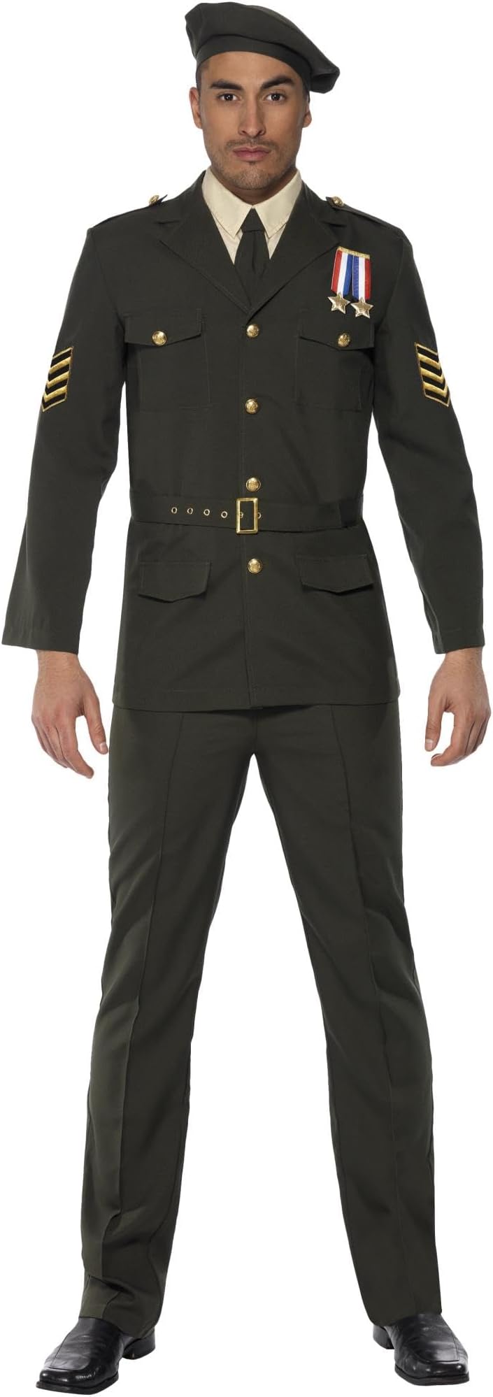 Smiffys Wartime Officer, Green Beret, Tie, Trousers, Belt and Jacket, Land, Sea and Air Forces Fancy Dress, Army Dress Up Costumes