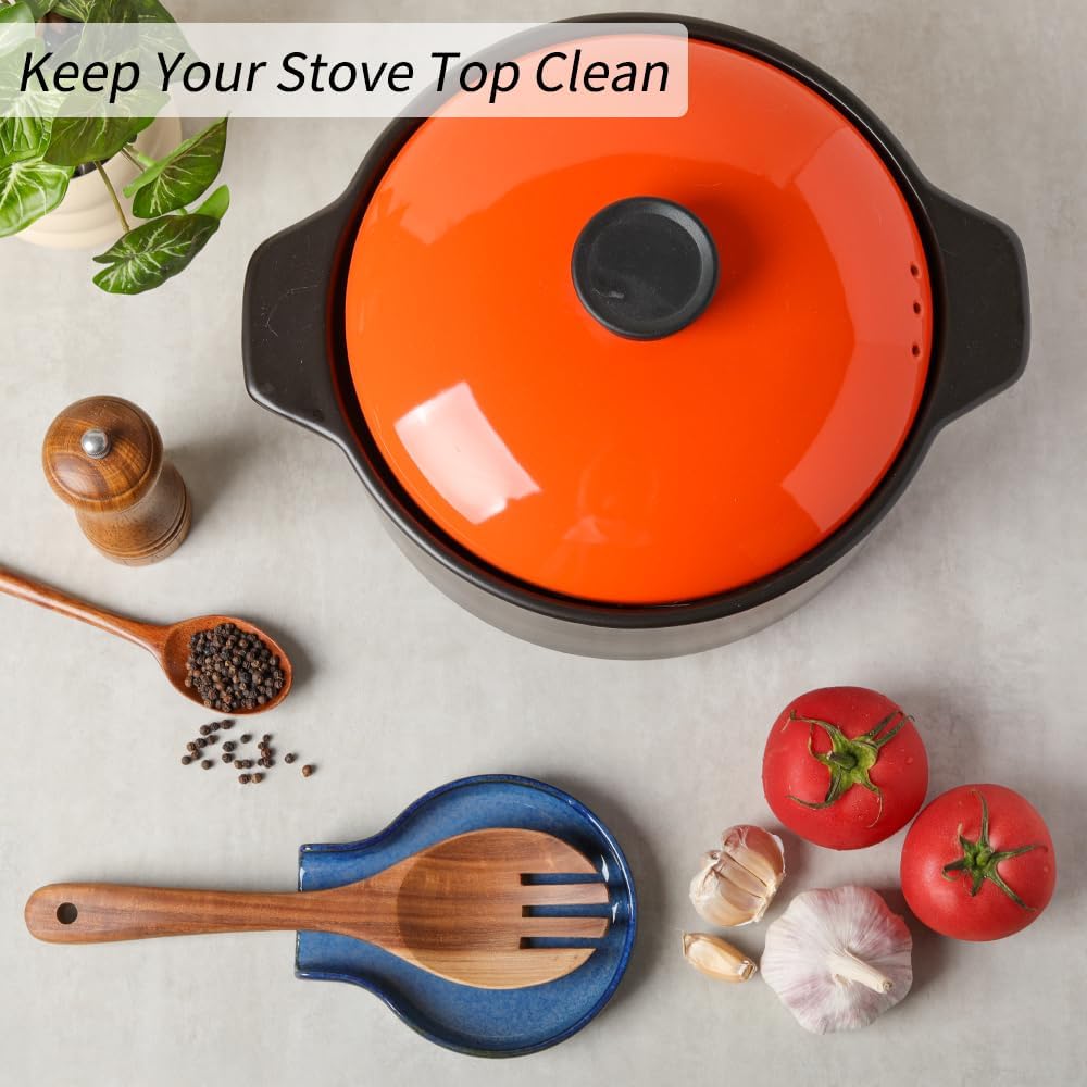 Spoon Rest - HAPPY KIT Blue Spoon Rest for Stove Top for Cooking Spoons Spatula Kitchen Decor Ceramic Spoon Holder for Kitchen Counter with Gift Box Ready - Image 6