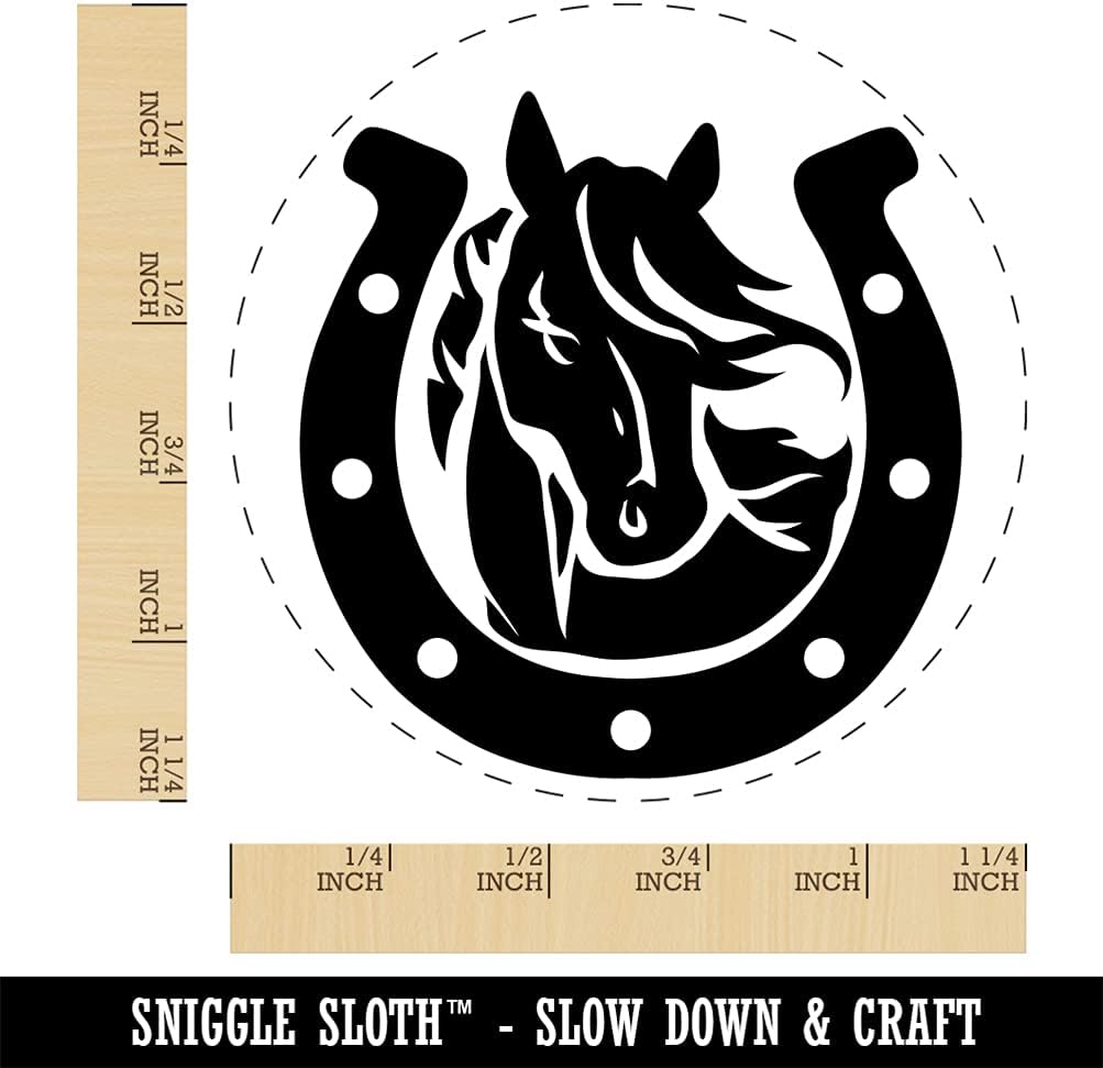 Horse in Horseshoe Self-Inking Rubber Stamp Ink Stamper for Stamping Crafting Planners - 1-1/2 Inch Large - Black Ink