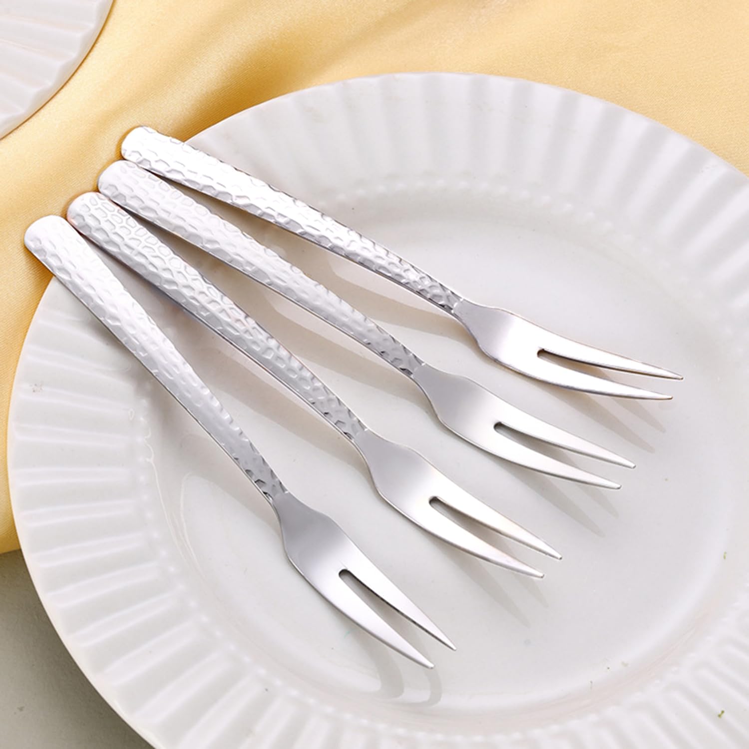 Tenedores de postre, tenedores de cóctel de acero inoxidable, tenedores pequeños para aperitivos para ensalada de frutas, 5.27 pulgadas, 4 piezas