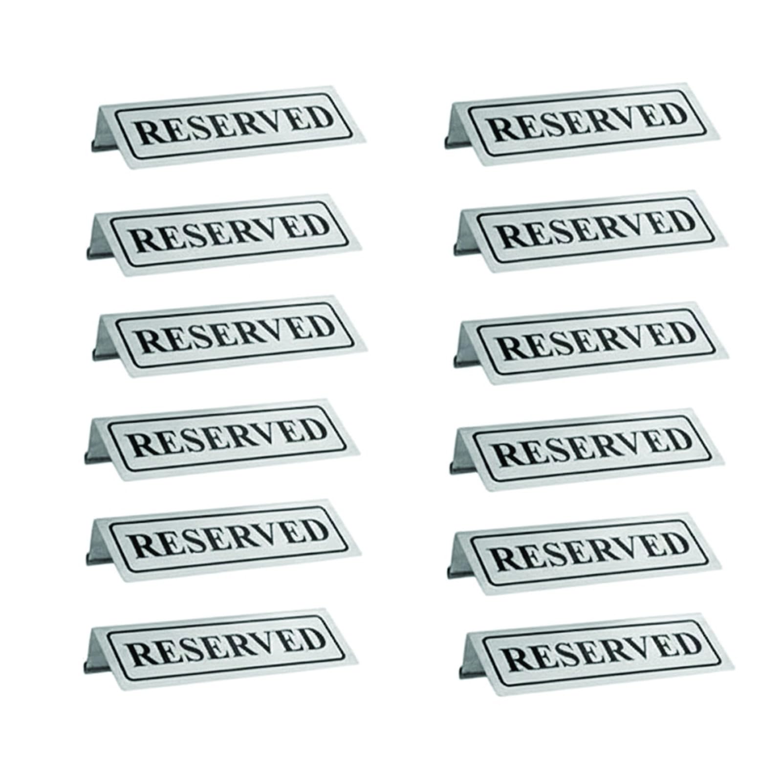 Stainless Steel Reserved Table Sign Board Silver 15cmx5cm | Signage for Restaurants | Conference Hall seat | Wedding Reception Desk (Silver, Pack of 12)
