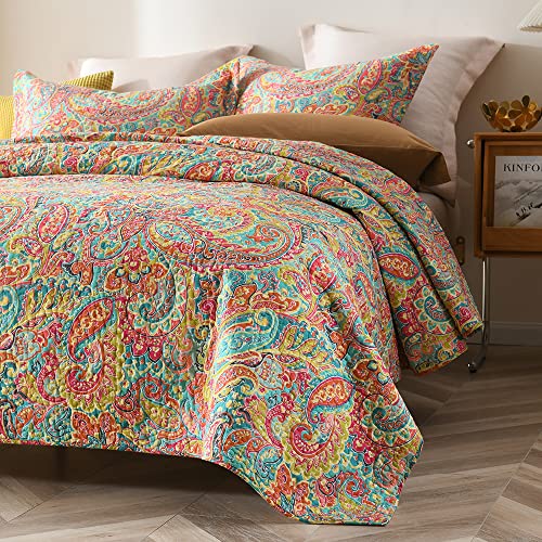Enasal Cotton Bedspread Quilt Sets, Reversible Bedding Coverlet Sets Comforter, Floral Paisley Bedspread (Gorgeous, King Size) #TOP2