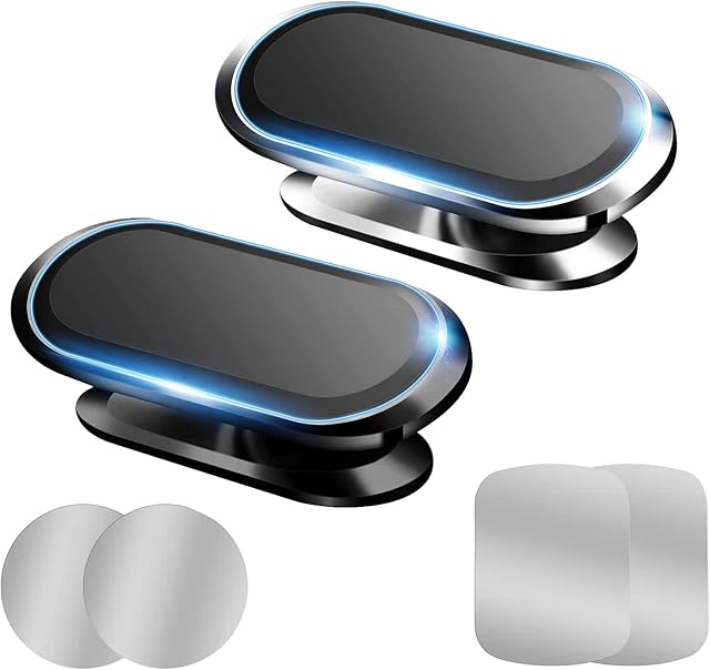 Jessonly 2 Packs Magnetic Car Phone Holder, 360 ° Rotatable Car Phone Mount with Super Strong Sticky Magnet Car Mounts, Compatible with iPhone Huawei Samsung etc (Black+Silver)