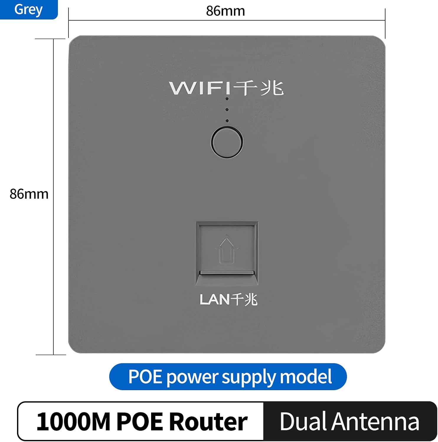 POE Power Supply WiFi Router 1000Mbps Wireless Repeater Extender Power AP Relay Smart 5G Ethernet in Wall Routers Embedded Panel (Grey)