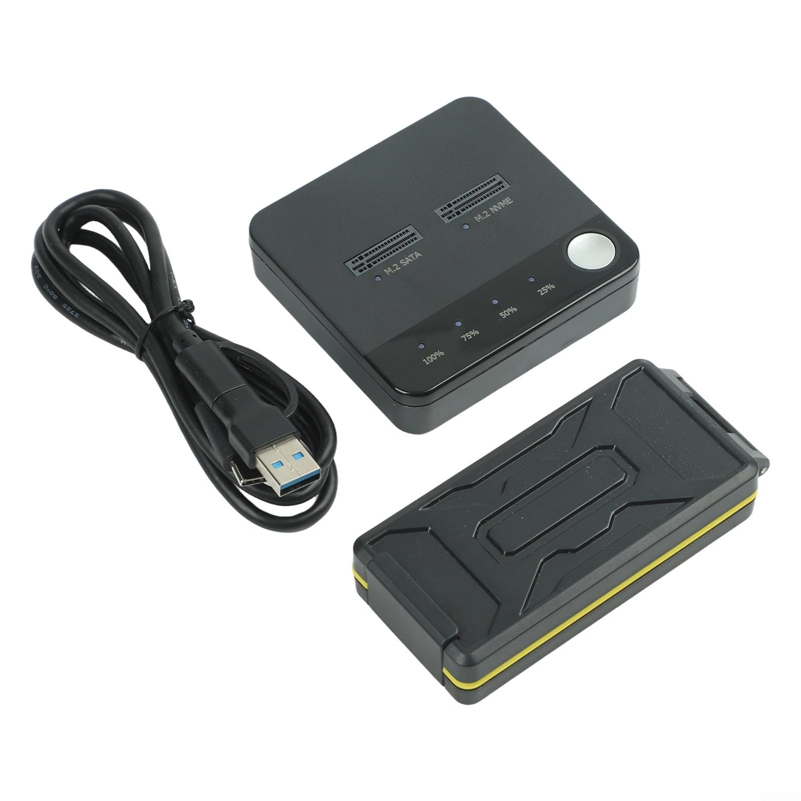 Alloggiamento per disco rigido M.2 in alluminio a 2 bay, USB 3.2 Gen 2 x 2 20 Gbps, clonazione one-touch, raffreddamento a ventola, compatibile con SSD SATA/NVMe